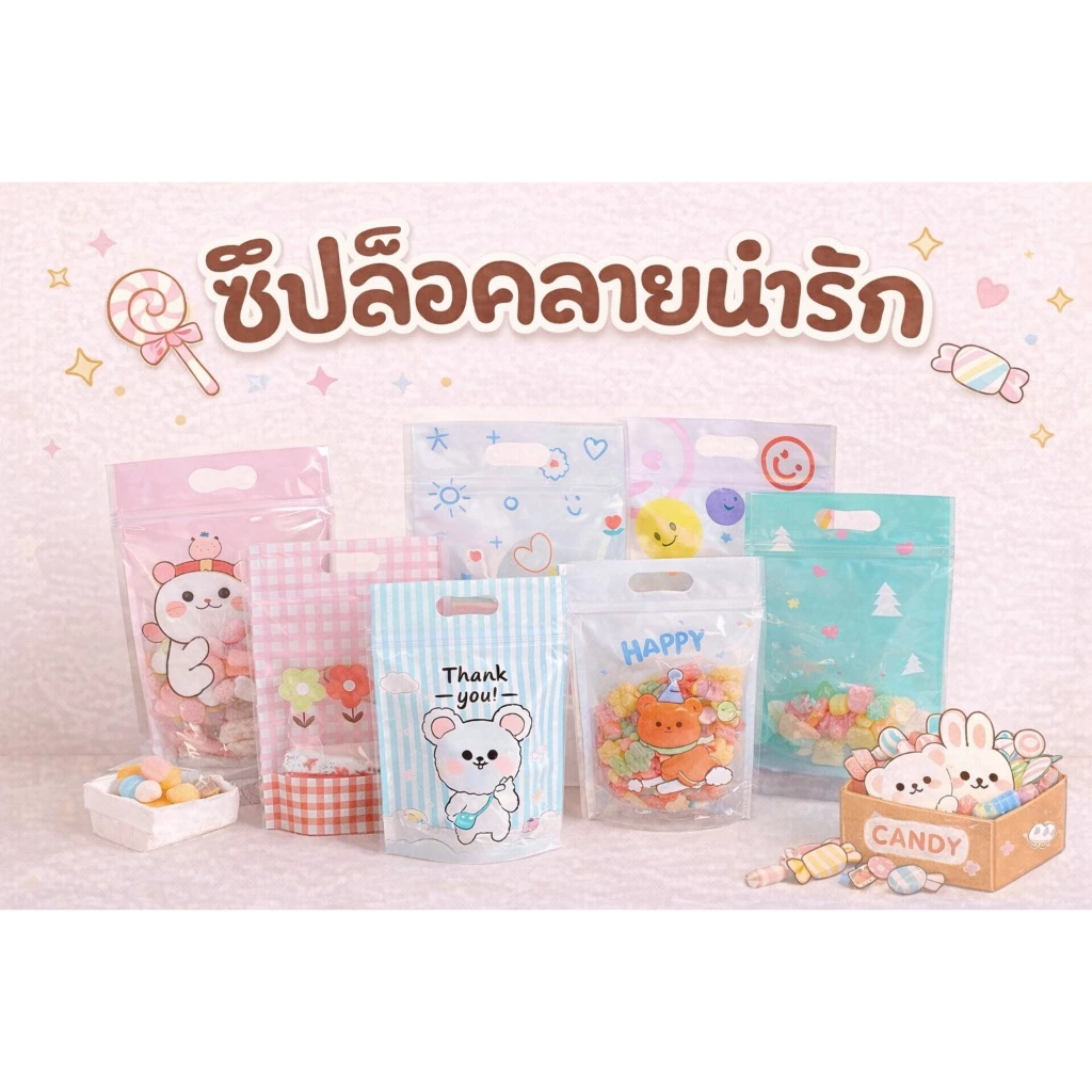 ถุงซิปล็อค ถุงซิปลายน่ารัก ก้นตั้งมีหูหิ้ว ลายการ์ตูน มี ขนาด 15.5*22 และ13.5*23 สินค้าพร้อมส่ง ลายซานต้า คริสมาส