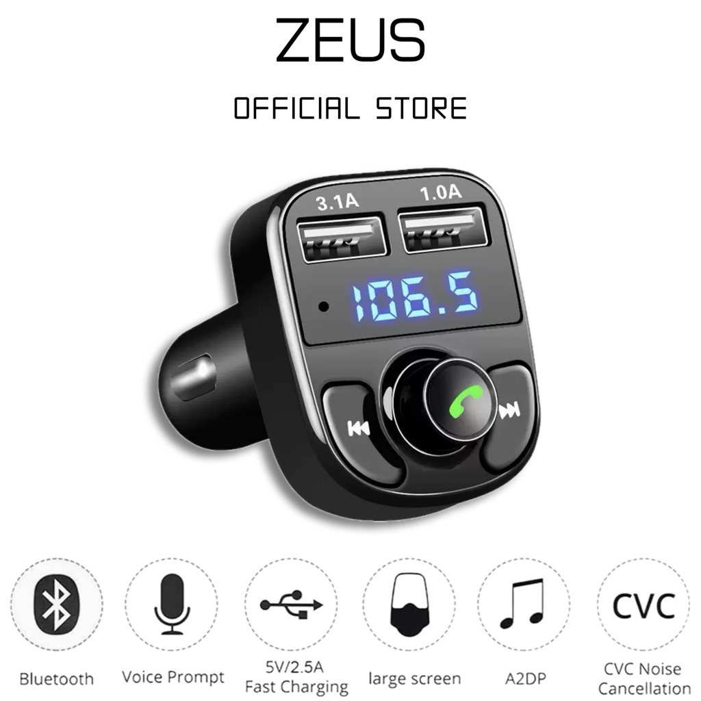 บลูทูธในรถยนต์ X8 Bluetooth Car Kit Fm Transmitter แฮนด์ฟรี เครื่องเล่น MP3 พร้อมที่ชาร์จแบต 2 USB