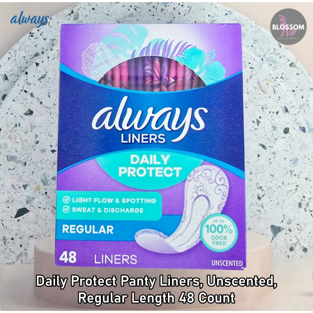 Always - Daily Protect Panty Liners, Unscented, Regular Length 48 Count ผ้าอนามัย สำหรับวันมาปกติ