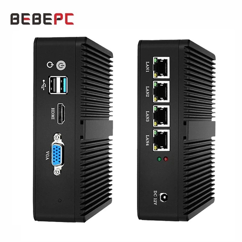 Fanless Mini PC Server Firewall Intel Celeron J1900 J4125 4LAN Gigabit Ethernet Mini Computador Wind