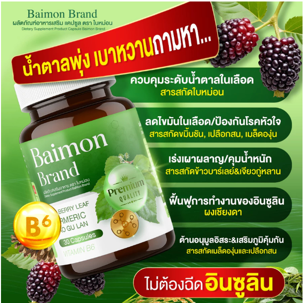 ผลิตภัณฑ์เสริมอาหารใบหม่อน ลดเบาหวาน ลดอินซูลิน ลดความดัน เหมาะกับผู้ที่ต้องการควบคุม  1 กป. 30 แคปซูล