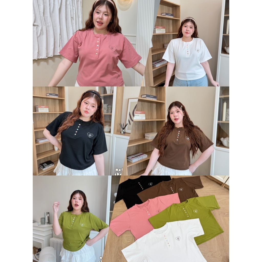 (ถูกสุด/มีส่งด่วน!⚡️) A302(NT) เสื้อยืดคอกลม ผ้ายูนิโคล่เนื้อดี ดีเทลปักหัวใจ สาวอวบไซส์ใหญ่