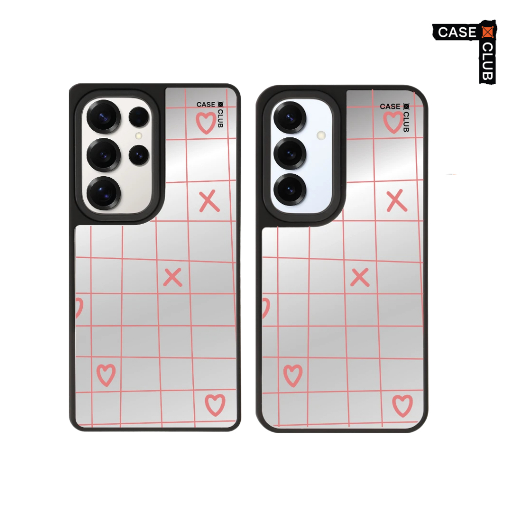 CaseClub เคสโทรศัพท์ เคสกระจก ลาย XOXO Love Grid สำหรับ Galaxy S25/S24 Ultra/S25/S24