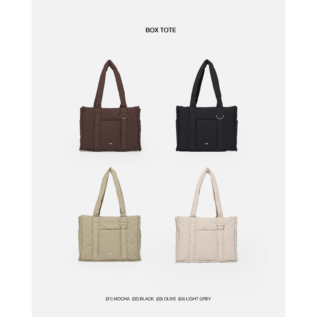 WHISPERWHITE - BOX TOTE กระเป๋าผ้าไนลอนบุนุ่ม ใส่โน๊ตบุ๊ค 16 นิ้วได้ มีช่องใส่ของรอบกระเป๋า