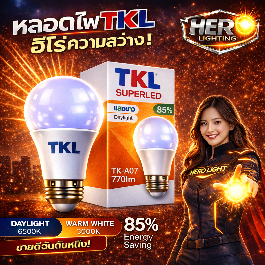 หลอดไฟ LED E27 220V TKL 3W-24W Daylight/Warm White ประหยัดไฟ สว่างชัด ใช้งานทน
