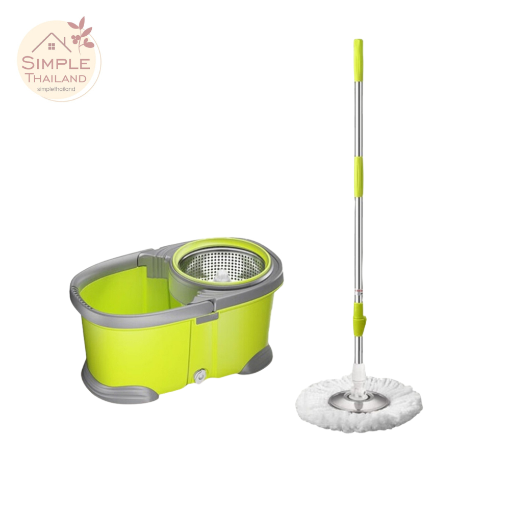 ไม้ถูพื้นพร้อมถังปั่น ชุดไม้ม๊อบ สเเตนเลส Spin Mop สำหรับถูพื้น ไม่ต้องใช้มือบิด ปั่นแห้งใน10วิ Simple Thailand
