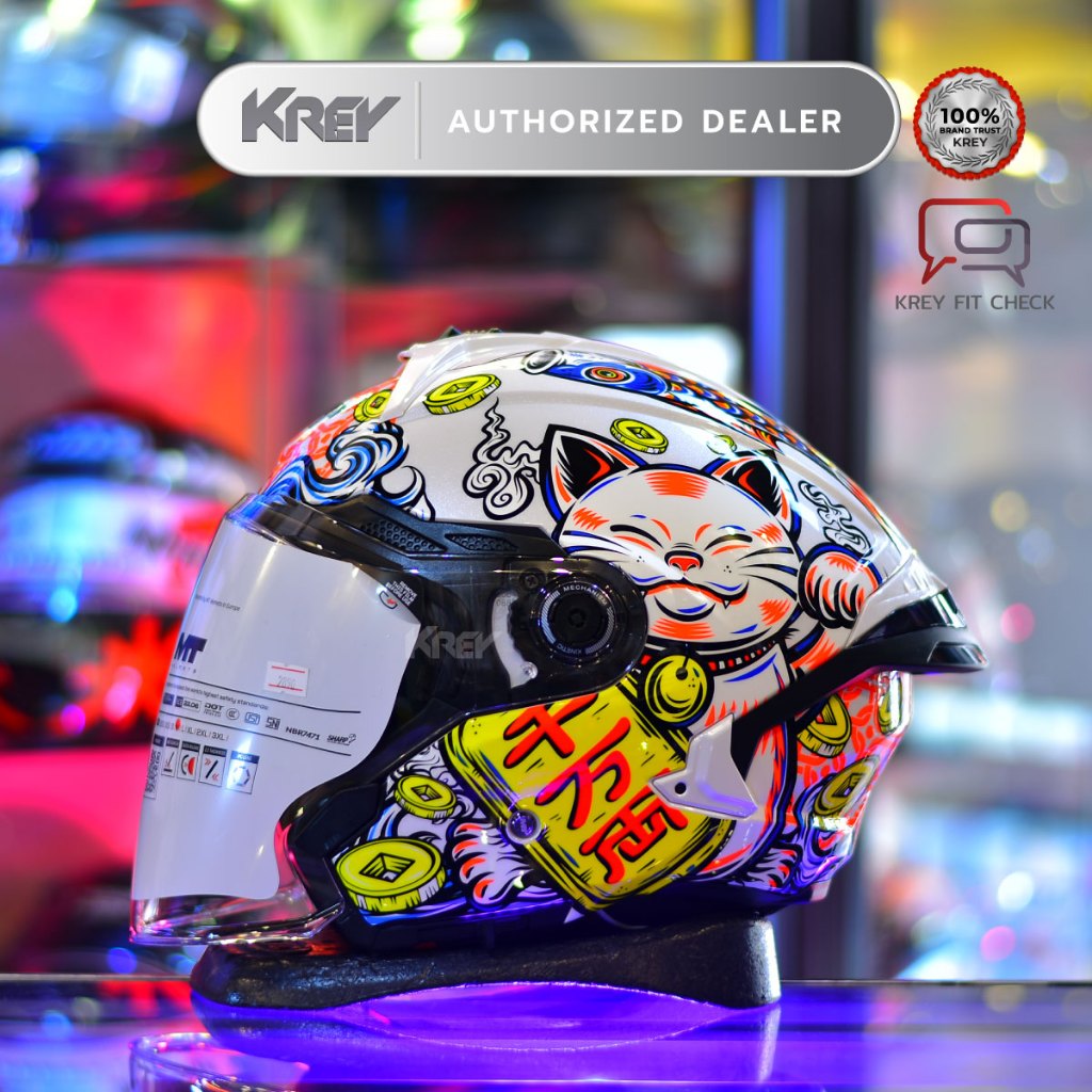 หมวกันน็อค MT COSMO SV LUCKY CAT GLOSS WHITE