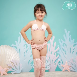 ✨NEW✨ KEED : MERMAID ชุดว่ายน้ำสีชมพูนู๊ด พิมพ์ลายเมลเมด กัน UV50+