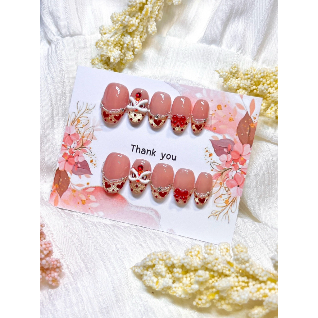 💞Alodie💕เล็บปลอมสีเจลแท้🧧งาน Handmade💅แถมฟรีชุดอุปกรณ์ติด