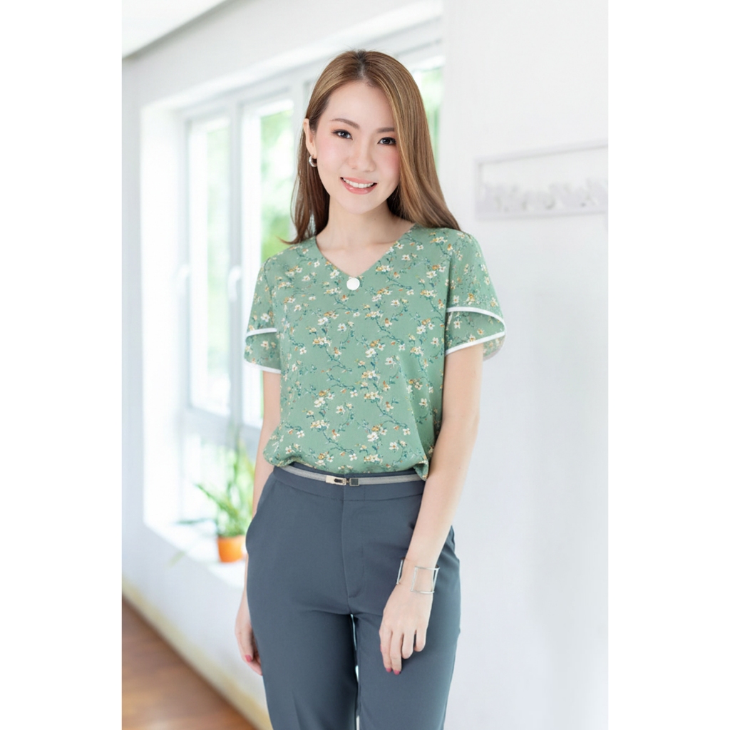 Narinari :  NT2418 Single-Button Petal Sleeve Blouse