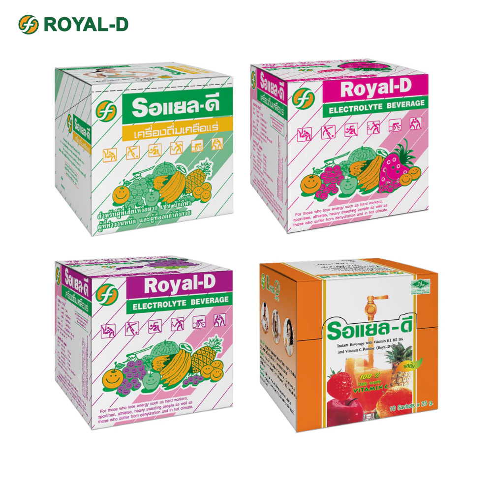 Royal-D เครื่องดื่มเกลือแร่ รอแยล-ดี ชนิดผง รสผลไม้รวม สตอเบอร์รี่ องุ่น และส้ม (รุ่น10ซอง)