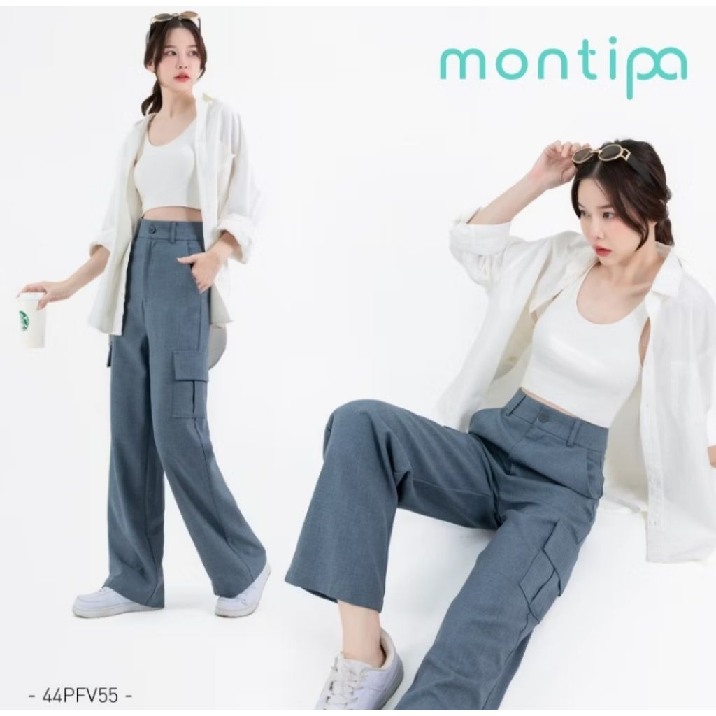 ส่งต่อกางเกง Montipa คาร์โก้ขายาว ทรงกระบอก สีน้ำตาล