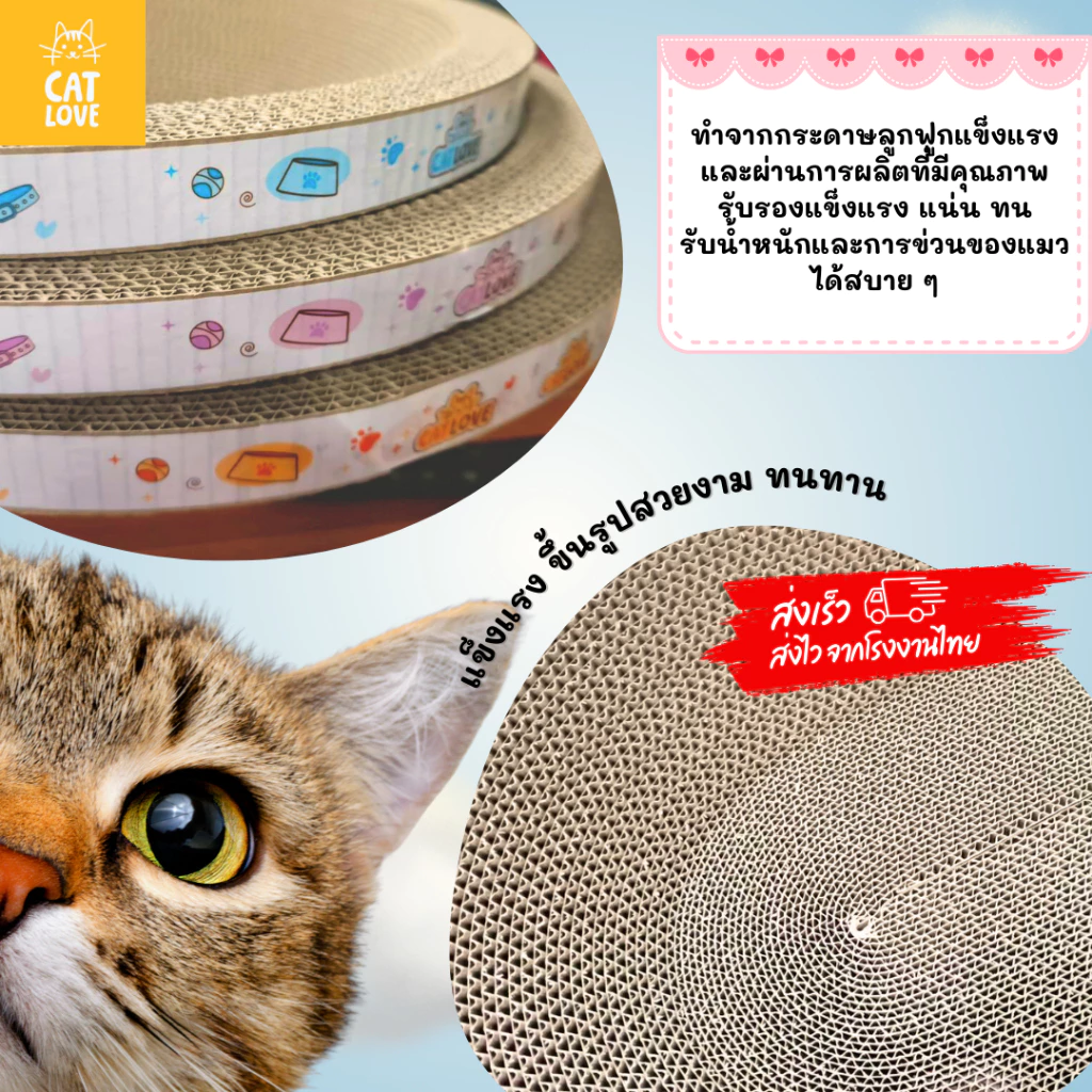 CATLOVE ที่ลับเล็บแมว 2in1 วงกลม-วงรี นอนและลับเล็บ กระดาษลูกฟูก thumbnail 4