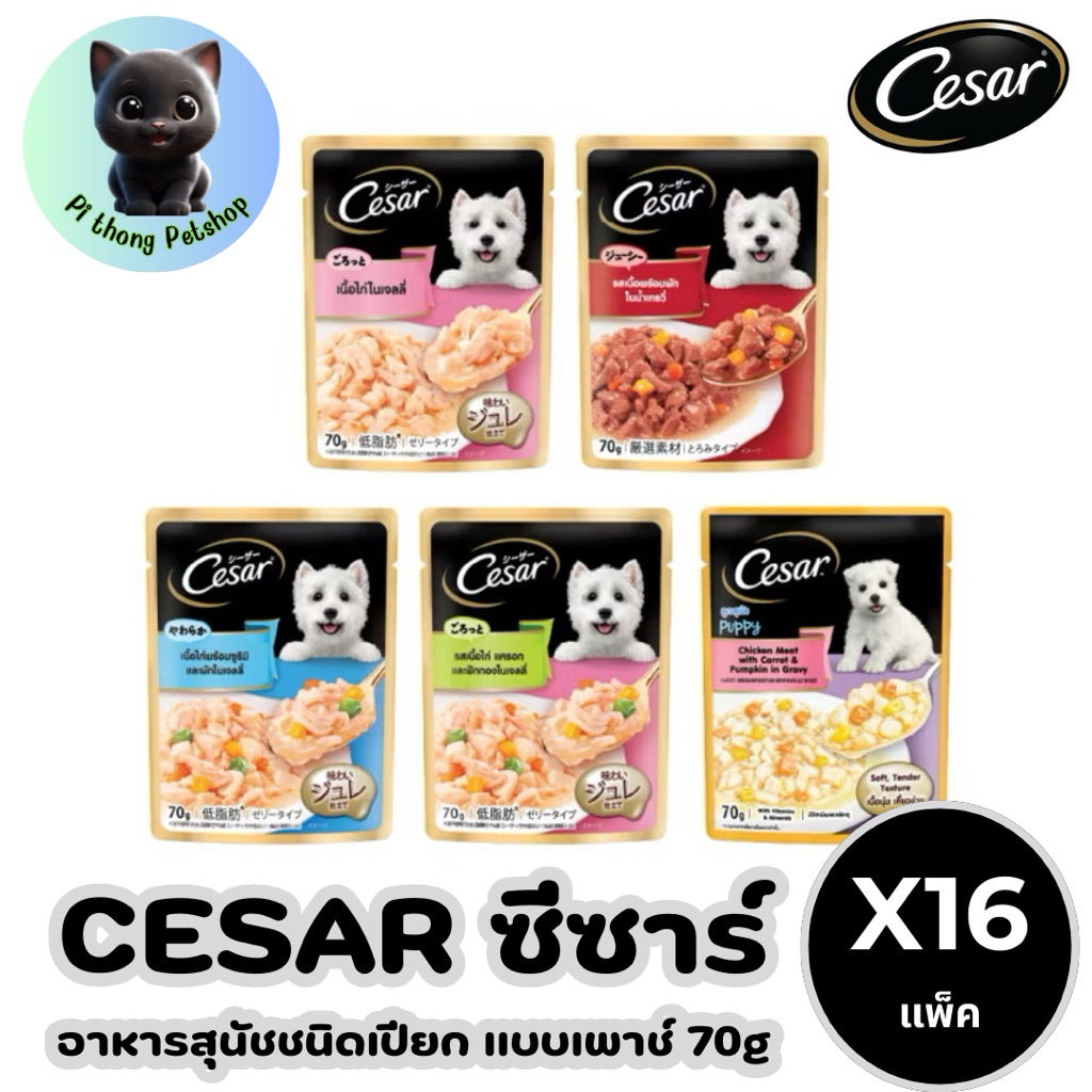 CESAR อาหารเปียกสุนัข วัตถุดิบจากธรรมชาติ - ซองละ 70กรัม (เลือกรสชาติได้) (แพ็ก 16 ซอง)