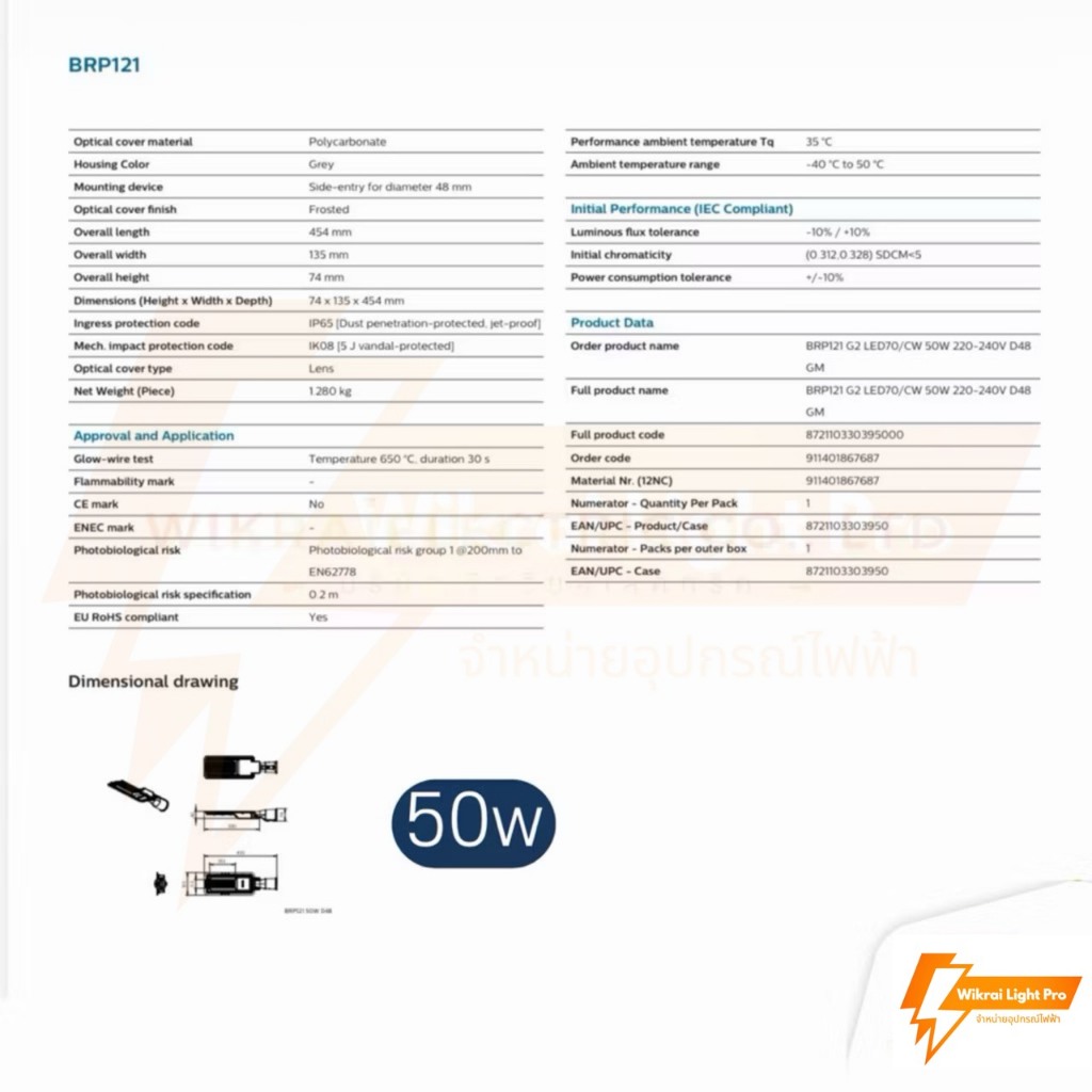 (รุ่นใหม่สว่างกว่าเดิม) PHILIPS โคมถนน LED 50W 100W รุ่น รูปที่ 3