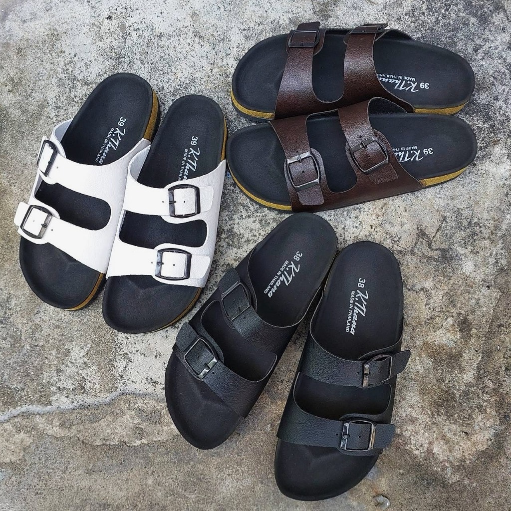 KTHANA รองเท้าแตะสวม คลาสสิค พื้นดำสุดเท่ size 36-45 **เท้าอวบสั่งตรงไซส์ เท้าเล็กเรียวลด 1ไซส์**