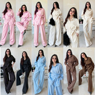 เซท2ชิ้น เสื้อทรงเบเซอร์แขนยาวทรงไขว์หน้าอก ผูกโบว์เอว ได้เอ…