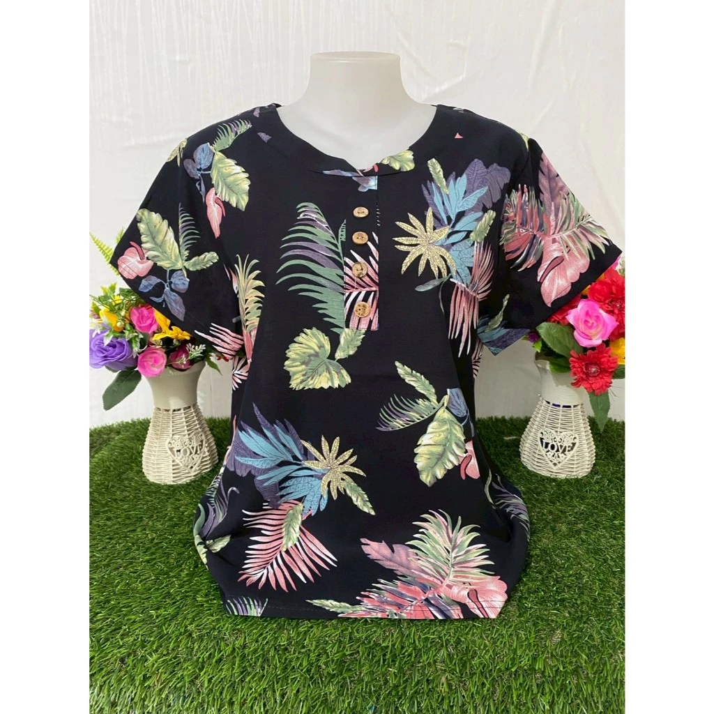 เสื้อลายดอก เสื้อสงกรานต์ ผ้าสปันใส่เย็นสบาย เสื้อคุณแม่สวยๆ รุ่น897