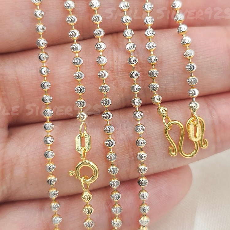 ค48 สร้อยคอ Ball moon 2.5mm. เงินแท้ 92.5% Italy ชุบ 2กษัตริย์ (ทอง18k/ทองคำขาว) เงินเยอะ