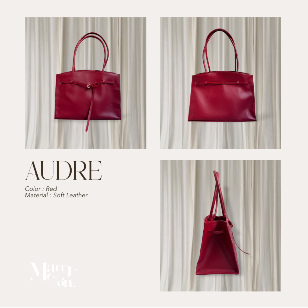 Marry Melon รุ่น Audre - Soft Leather Tote Bag | กระเป๋าหนัง Nappa แท้ สี Cherry Red