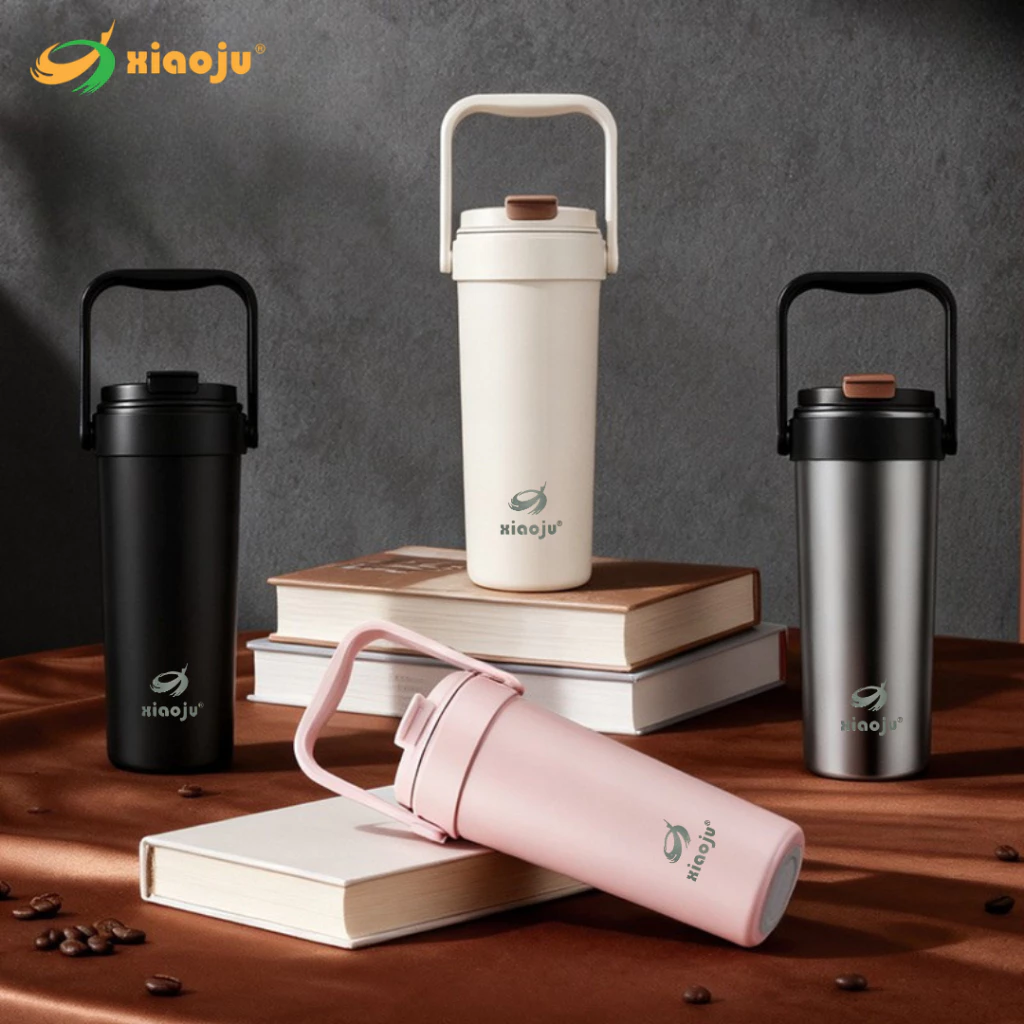 XIAOJU แก้วเก็บอุณหภูมิ ซับในเซรามิก เก็บร้อนเย็น กาแฟไม่ติดกลิ่น มีหูหิ้ว 4 ไซส์