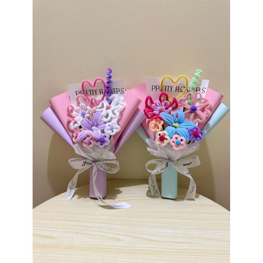 ช่อดอกไม้💐 ลวดกำมะหยี่ *พร้อมส่ง* ดอกไม้สีสันพาสเทล ช่อเล็กน่ารักๆ ของขวัญรับปริญญา ปัจฉิม