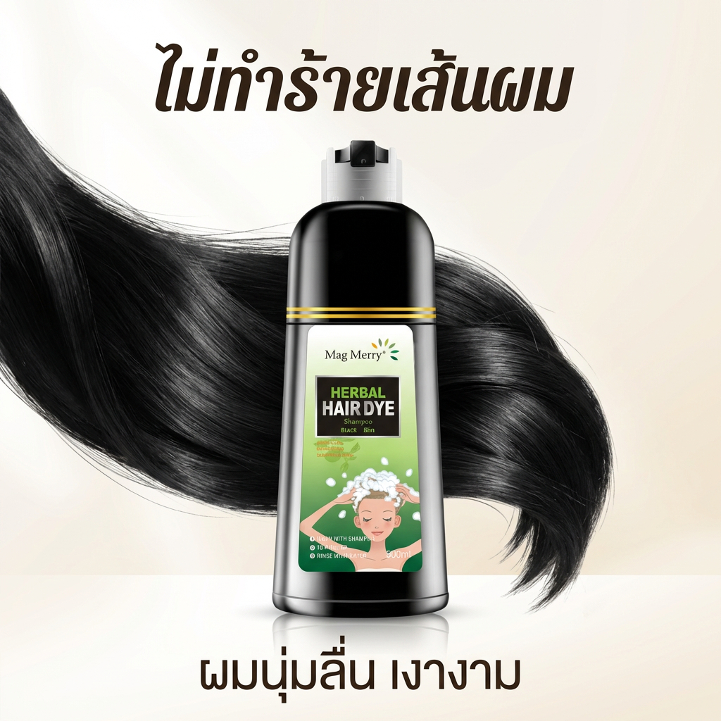 MagMerry พร้อมส่งแท้100% แชมพูปิดผมขาว แชมพูปิดผมหงอก สมุนไพร ปิดผมขาว - 6