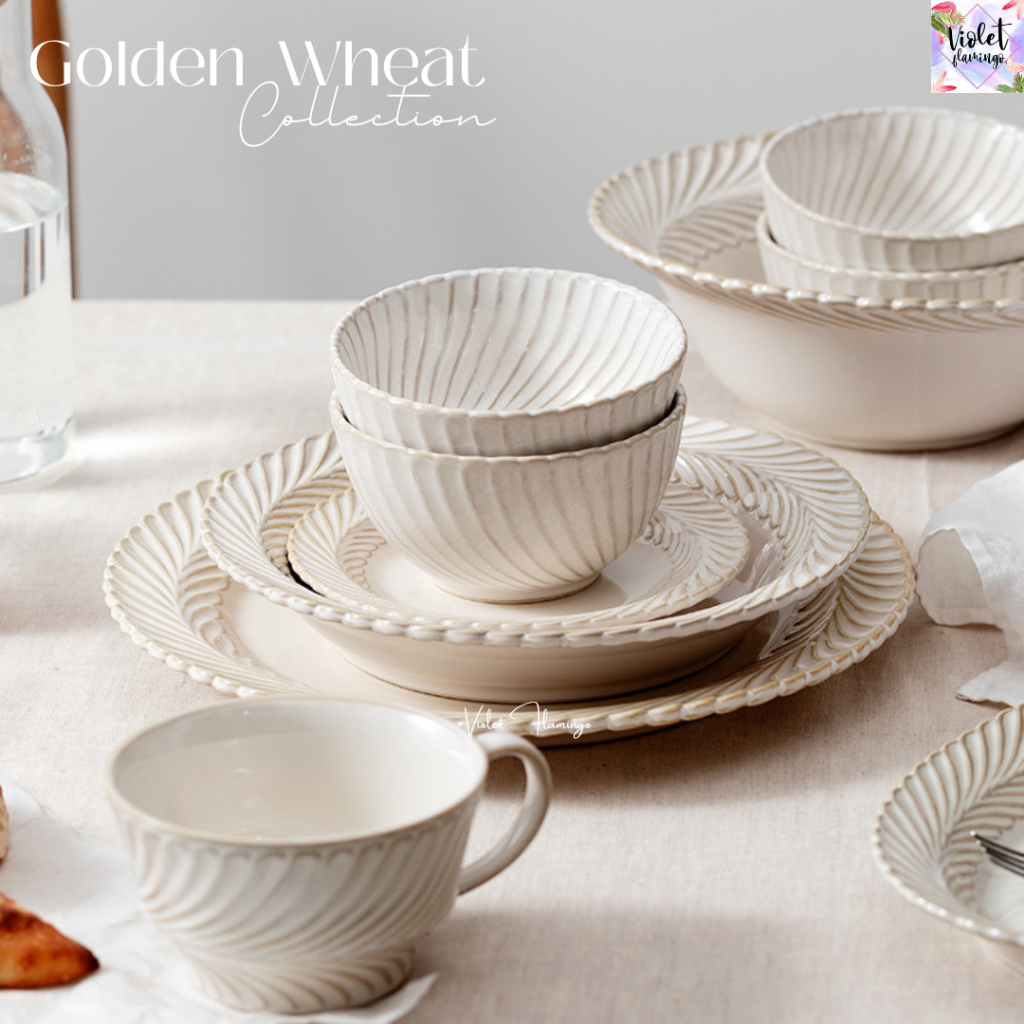 Violet Flamingo Golden Wheat Collection | ชุดจานเซรามิก ลายรวงข้าว สี Ivory White | จานอาหาร ชาม Ceramic Dinnerware Set รูปที่ 6