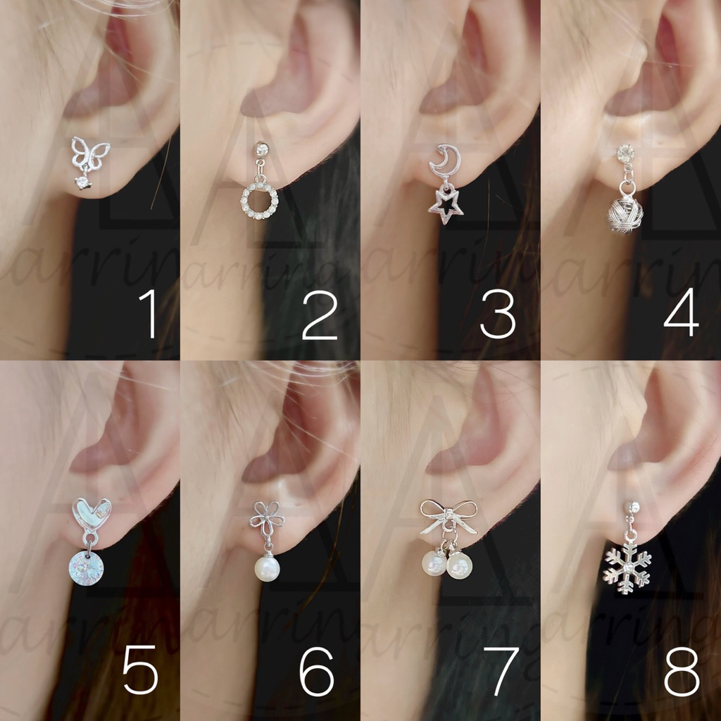[มินิมอลสีเงิน164] ต่างหูมินิมอลแบบระย้าน้อยๆ ราคาต่อ1คู่ พร้อมแป้น(ทับหลัง)แบบโลหะทุกคู่