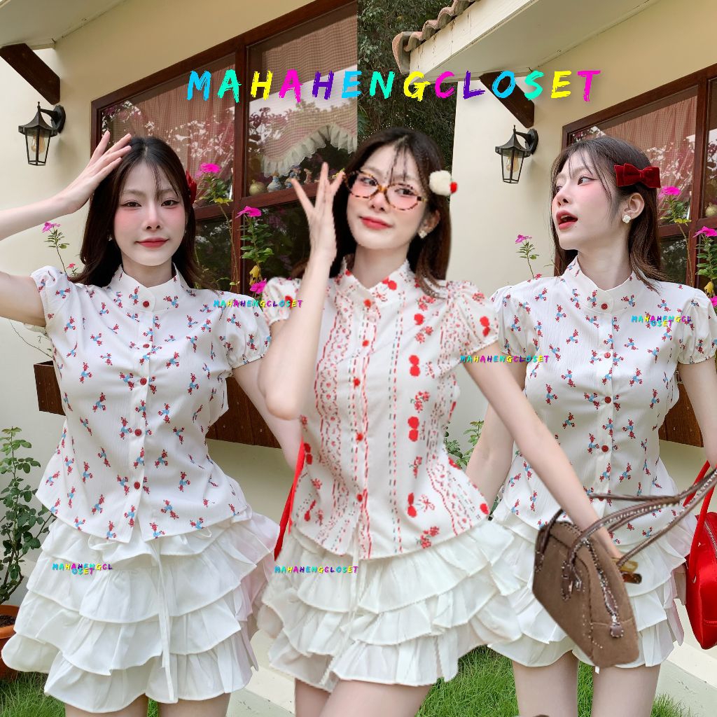 💰MahahengCloset💰เสื้อคอจีนแขนตุ๊กตา ติดกระดุมหน้า มีเชือกผูก งานฮิตผ้านิ่ม ใส่สบาย ทรงน่ารักมาก💕