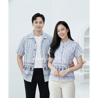 🐮🐮เสื้อผ้าฝ้ายพิมพ์ลายคอจีน/คอปกลายช้าง ใส่คู่ ชาย/หญิง เนื้…