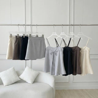 conycolours | hunny ribbin set dress ชุดเซตเสื้อสายเดี่ยว+กระโปรง ผูกโบว์ด้านหน้า
