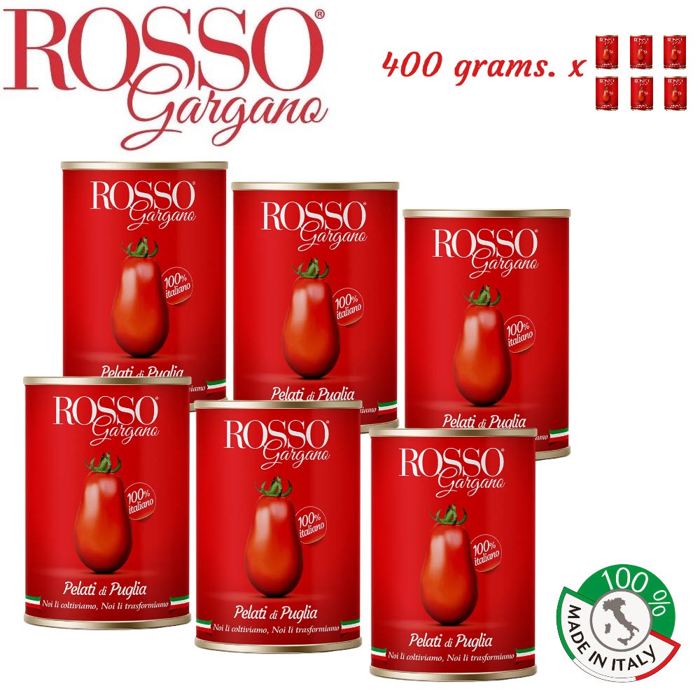 รอซ่โซ่ กรากาโน่ มะเขือเทศปลอกเปลือก 400 กรัม x 6 Rosso Gargano brand Peeled Tomatoes from Italy 400g x 6 cans
