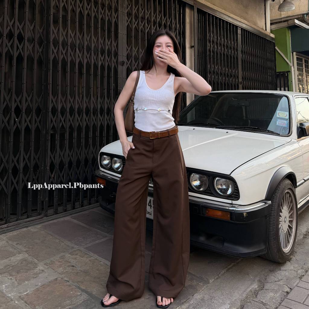 กางเกงขาบานเอวต่ำ ผ้าเปเป้ [ตะขอหน้า] ทรง Wide-Leg Trousers พรางหุ่นเพรียว Silhouette สวยจึ้งไม่รัดสะโพก ใส่ทำงาน/เที่ยว