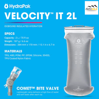 HYDRAPAK VELOCITY IT 1.5L / 2L ถุงน้ำเก็บความเย็น เทคโนโลยีฉนวน IsoBound™ ที่ช่วยให้น้ำเย็นและไม่มีเหงื่อออก