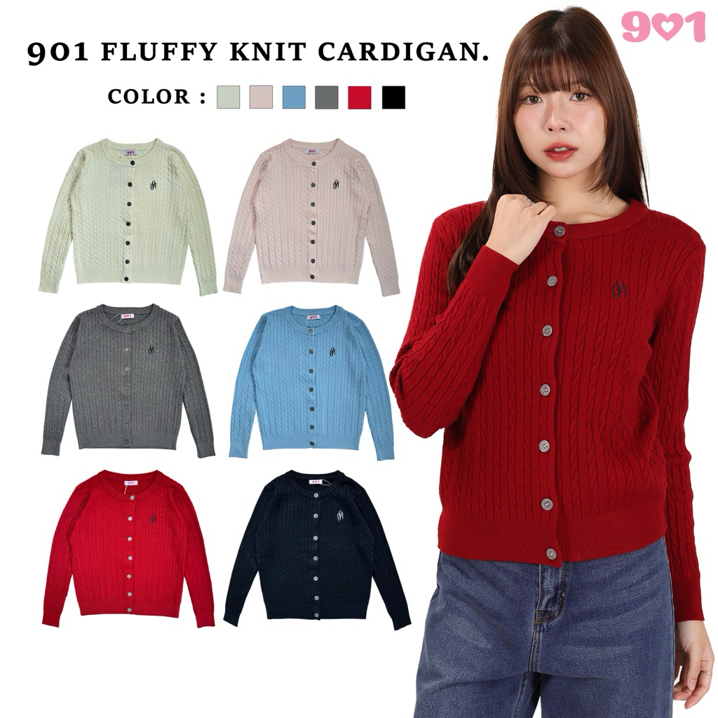 901 Car-06 :  Fluffy Knit Cardigan  คาร์ดิแกนไหมพรมลายเปีย ผ้าหนานุ่ม