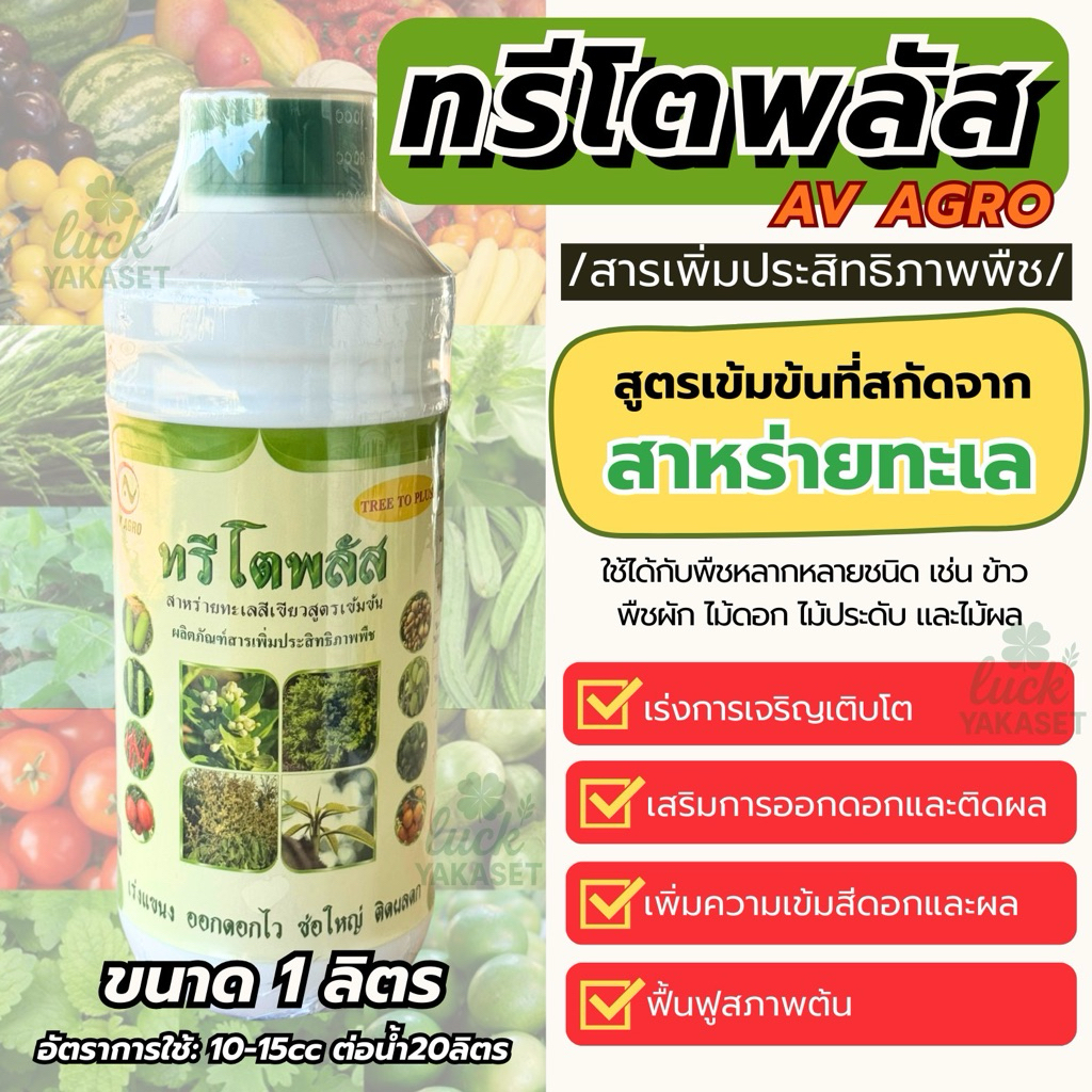 ทรีโตพลัส AV AGRO 1 ลิตร สาหร่ายทะเลเข้มข้น ฮอร์โมนพืช แตกแขนง แตกยอด เร่งดอก ติดผล บำรุงต้น สูตรเข้มข้น