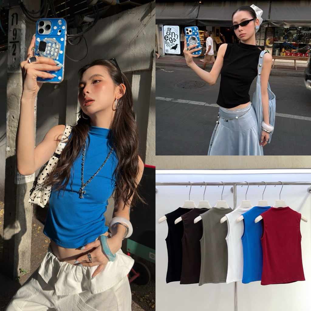ส่งด่วน 🛵 26T023 MMFISH 𝗦𝗟𝗘𝗘𝗩𝗘𝗟𝗘𝗦𝗦 𝗕𝗔𝗦𝗜𝗖 𝗧𝗢𝗣 เสื้อแขนกุดคอปีนทรงสวย ดีไซน์เรียบๆใส่ง่ายมาก