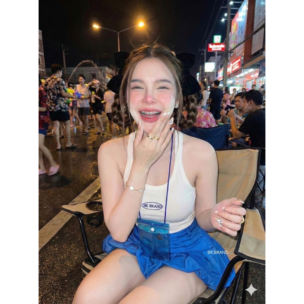 #Bk Set งานเซตสงกรานต์ 4 ชิ้น แว่น กระเป๋ากางเกง เสื้อสายเดี่ยวผ้าร่องปักBK มาด้วยกางเกงผ้าร่ม - รูปที่ 4