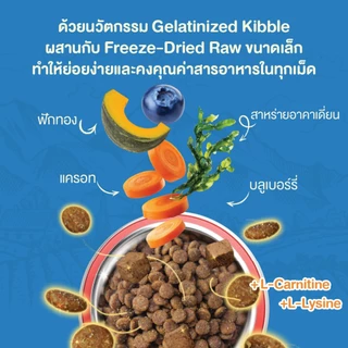 เคลลี่แอนด์โค รอว์บูสพลัส อาหารสุนัขเม็ดเคลือบฟรีซดรายผสมฟรีซดรายชิ้นโต สูตรปลาทะเลธรรมชาติ 1.36 กก. (Grain-free)