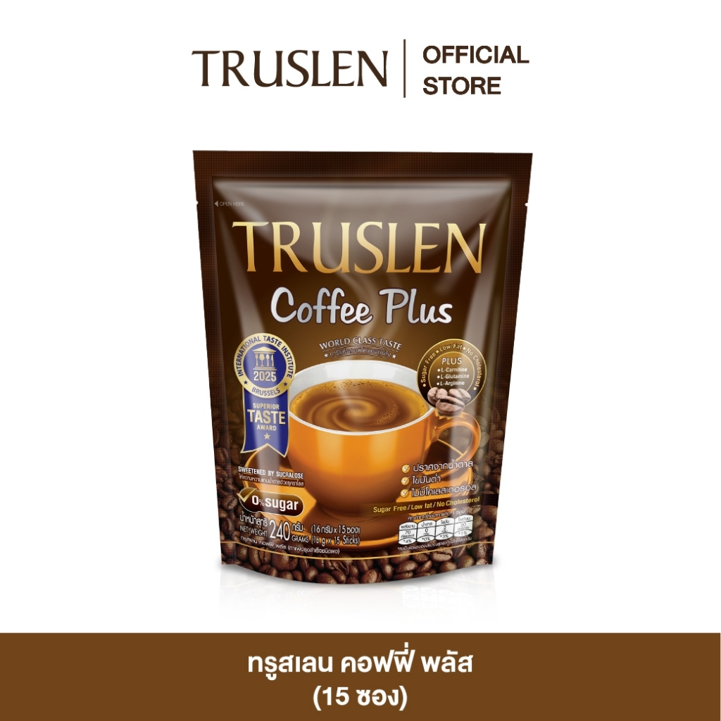 TRUSLEN COFFEE PLUS กาแฟทรูสเลน คอฟฟี่ พลัส ( 15 ซอง)   หนัก240กรัม (16g คูณ 15ซอง)