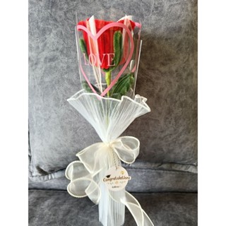 [Handmade] พร้อมส่ง ดอกกุหลาบลวดกำมะหยี่ พร้อมช่อตกแต่งสุดพร…