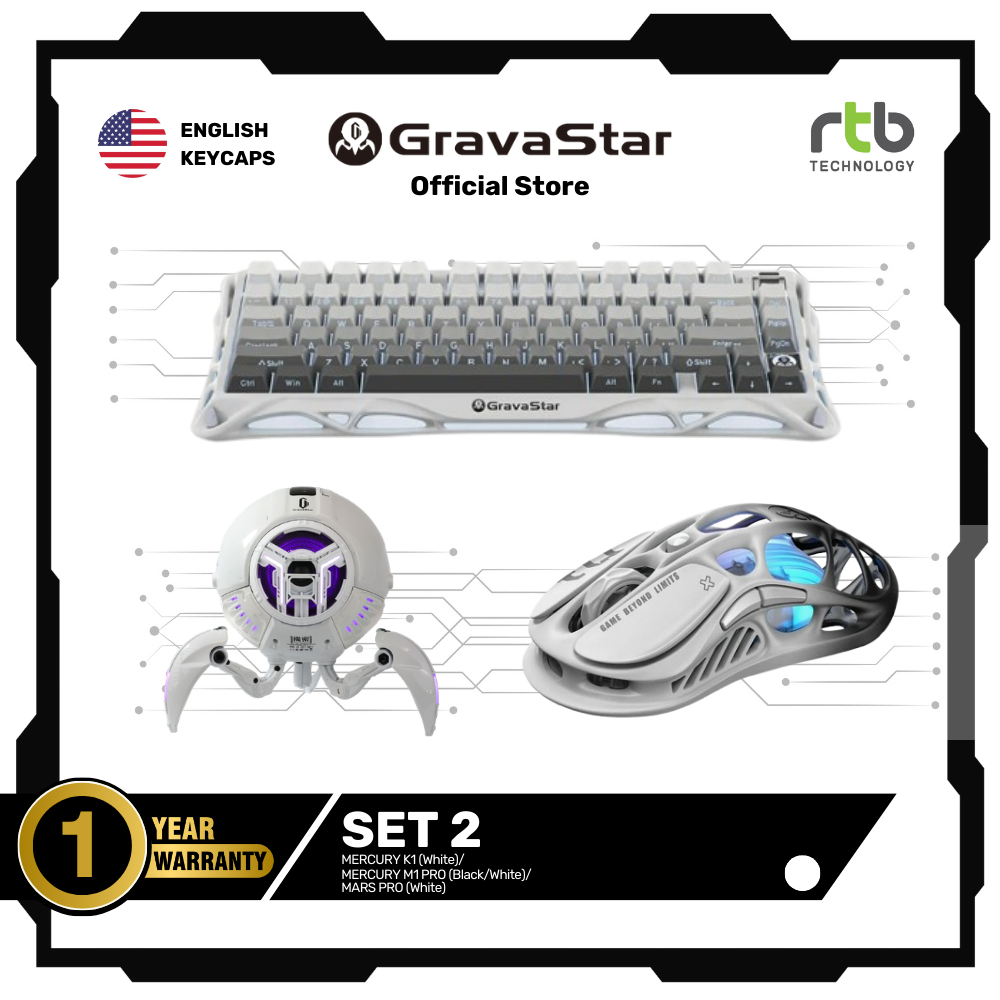 GravaStar Pro Gaming Set - Gradient White เซ็ตลำโพงบลูทูธ+คีย์บอร์ดไร้สาย+เมาส์ไร้สาย