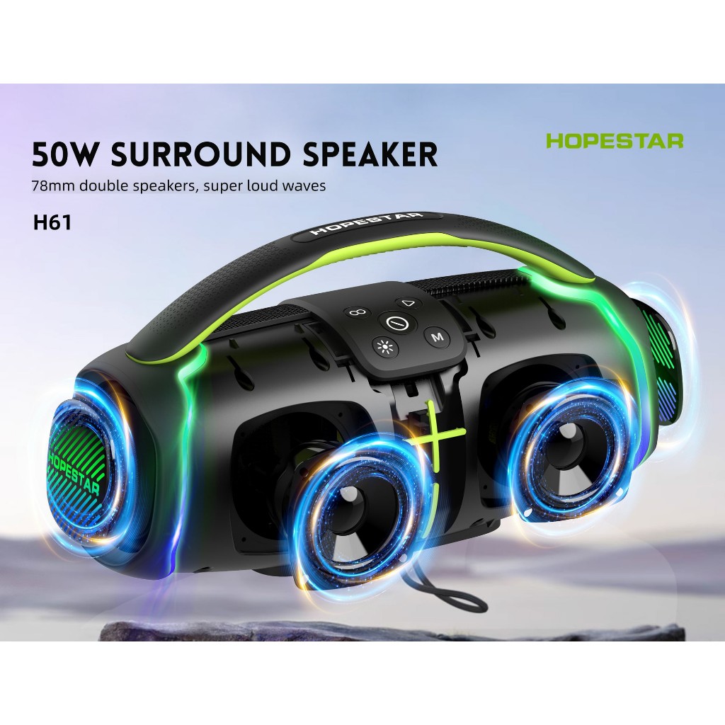 HOPESTAR H61 ลำโพงบลูทูธ 50W BT 5.3 ไฟ RGB กันน้ำ IPX6 รองรับ TWS 1+1 / AUX 3.5mm