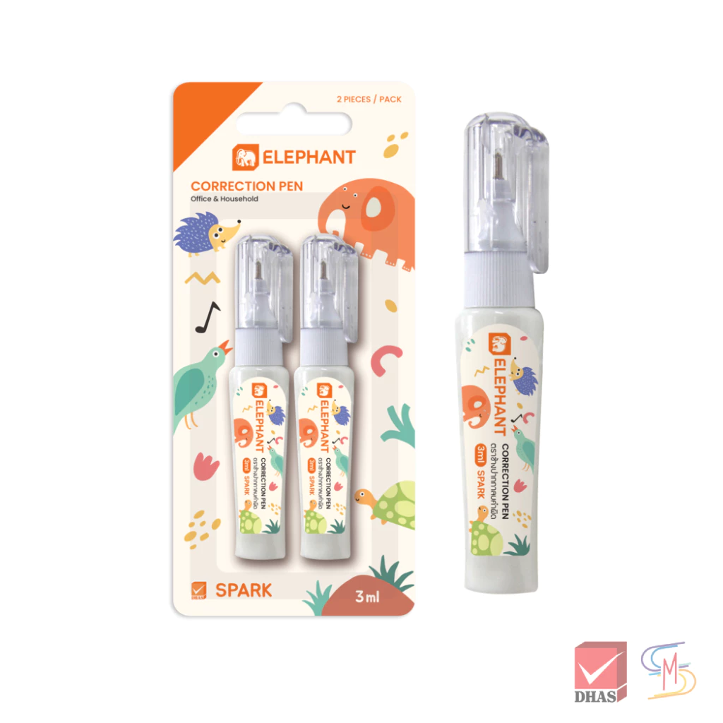 Elephant ตราช้าง ปากกา ปากกาลบคำผิด สปาร์ค BLISTER 3 มล. จำนวน 1 ด้าม และ 2 ด้าม