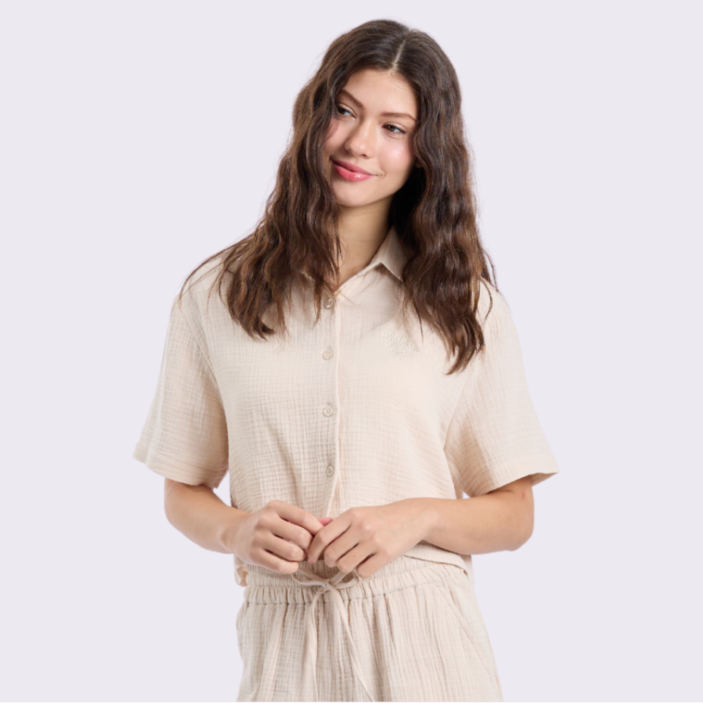 BODY GLOVE Women's Muslin Cropped Shirt & Shorts เสื้อครอป กางเกงขาสั้น สีเบจ