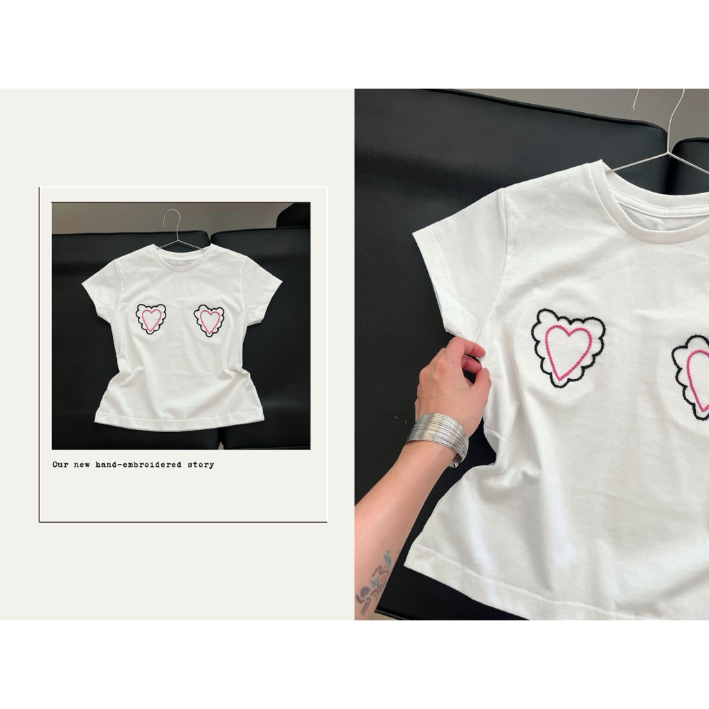 baby tee เสื้องานปักมือลายหัวใจ (handcrafted)