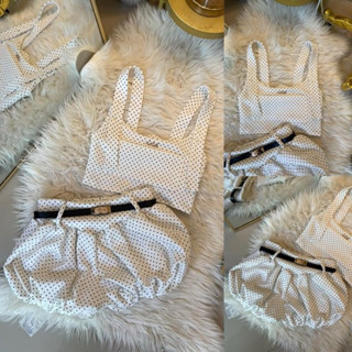 YN-03 เซ็ท3ชิ้นเอี้ยมกล้าม+กระโปรงบอลลูน+เข็มขัด ลายPKD