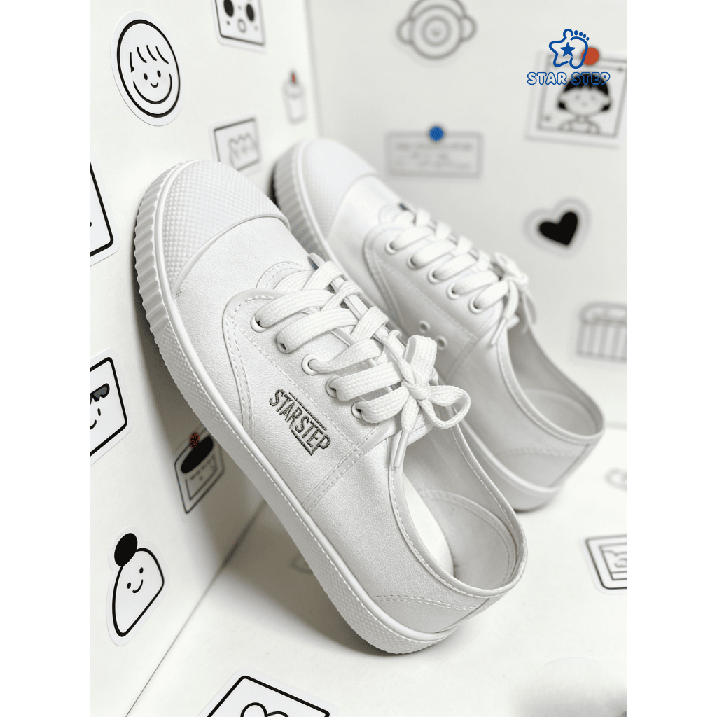 STAR STEPรองเท้ากีฬาสำหรับนักเรียน รองเท้าผ้าใบ รองเท้าโรงเรียน รุ่น 205S สีขาว สวมใส่สบายและระบายอากาศได้ดี