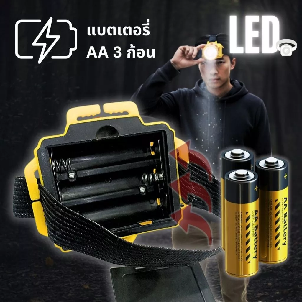 AT.Supershop ไฟฉายคาดหัว LED 90LM ปรับได้ ใช้ถ่าน AA 3 ก้อน thumbnail 5